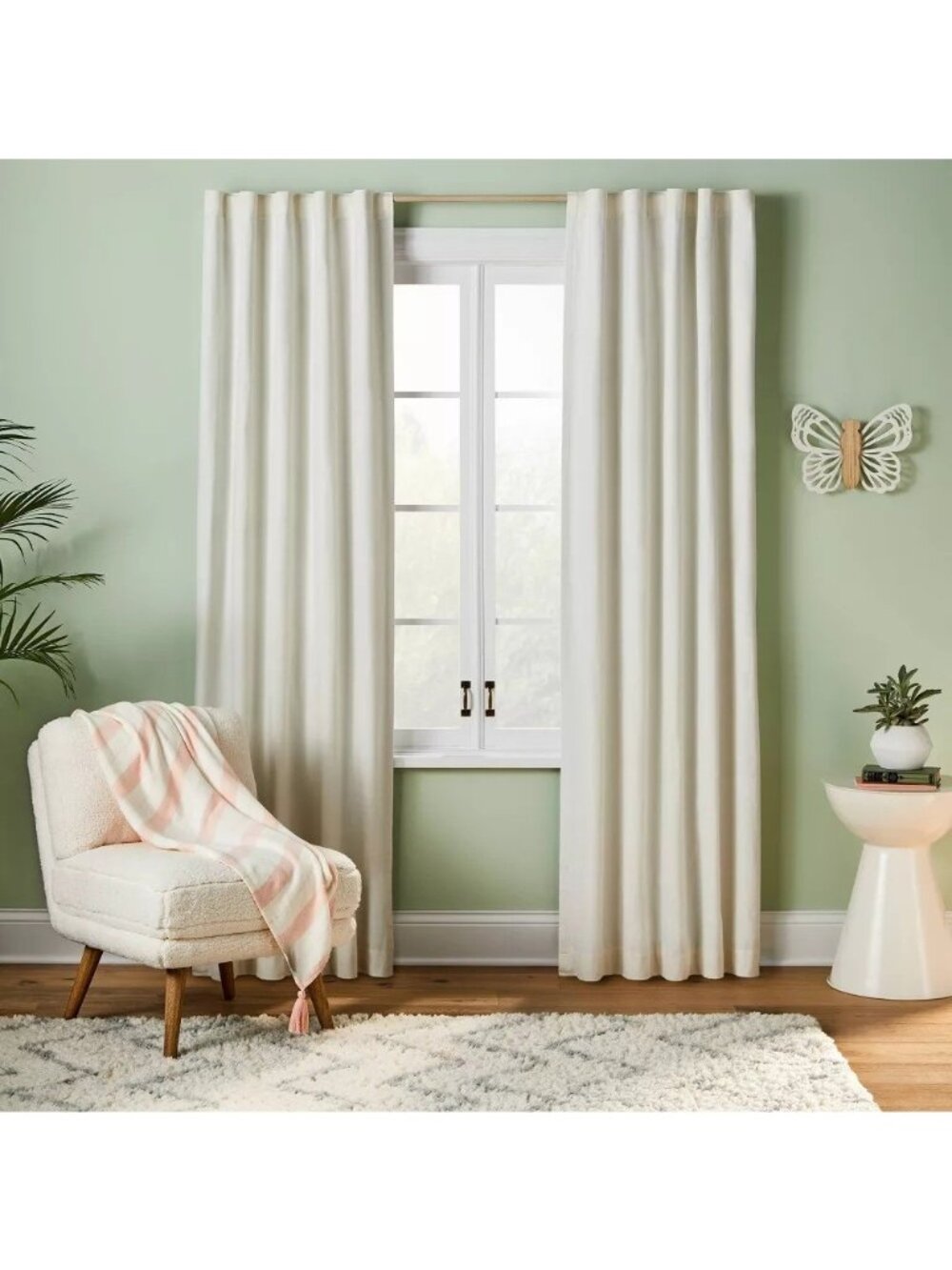 Pillowfort Cream Color Chambray Cotton Blackout & Lined Curtain Panel 42" x 84"